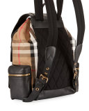 Large Leather & House Check Rucksack, Black