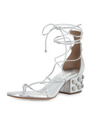 Ayers Leather Lace-Up Sandal, Silver