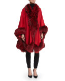 Cashmere Maxi Cape W/Fur Trim, Red