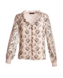 Boticelli Long-Sleeve Floral Voile Blouse, Pink
