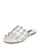Amelia Jewel-Studded Leather Mule, White