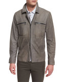 Nubuck Leather Utility Jacket, Gray