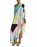 Mosaic Abstract-Print One-Shoulder Coverup