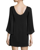 Butterfly-Sleeve Stretch-Silk Dress, Black