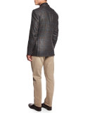 Plaid-Windowpane Two-Button Jacket, Gray