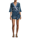 Ruffle Wrap-Front Romper, Temple Print
