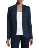 Collarless One-Button Jacket, Midnight Blue