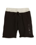 Colorblock Drawstring Sweat Shorts, Black, Size 4-5