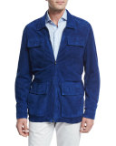 Perforated Suede Safari Jacket, Blue