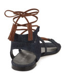 Romanflat Denim Flat Gladiator Sandal, Navy
