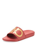 Groove Gancini Flat Slide Sandal, Red/Gold