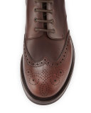 Gradient Leather Wing-Tip Lace-Up Boot, Brown