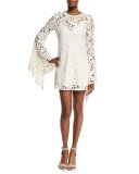 Farrow Bell-Sleeve Lace Cocktail Dress, Beige