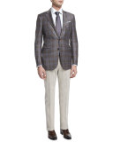 Plaid Two-Button Sport Coat, Brown/Blue