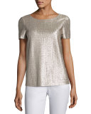 Short-Sleeve Shimmering Jersey Top, Iced Mocha