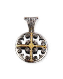 Etched Sterling Silver Pendant with 18K Gold Cross