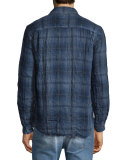 Weston Plaid Long-Sleeve Wrinkled Shirt, Navy