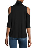 Cold-Shoulder Cowl-Neck Top, Black