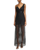Asymmetric Sleeveless Lace Gown, Black