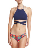 Lizzie Halter Wrap Swim Top, Midnight Blue