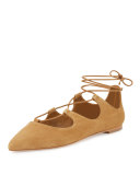 Ambra Suede Lace-Up Ballerina Flat, Sienna