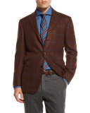 Windowpane Cashmere Two-Button Sport Coat, Tobacco