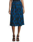 Floral Zigzag Pleated Skirt, Blue