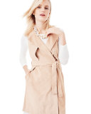 Belted Suede Trench Vest, Blush