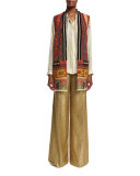 Metallic High-Rise Wide-Leg Pants, Gold
