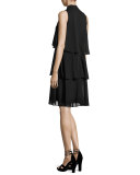 Sleeveless Tiered Chiffon Cocktail Dress, Black
