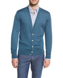 Cashmere-Blend Button-Down Cardigan, Teal
