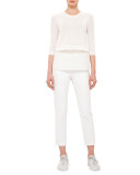 3/4-Sleeve Lace-Hem Pullover, Cream