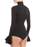 Estrella Long-Sleeve Bodysuit, Black