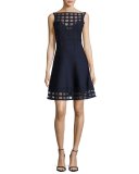 Sheer Grid Combo Dress, Blue