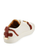 Men's 50mm Low-Top Sneaker with Croc-Embossed Leather Details, Off White Peanut