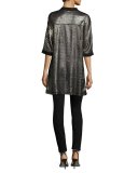 Metallic Net Jersey Scoop-Neck Tank, Pewter