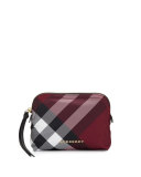 Medium Zip-Top Check Pouch Bag, Plum