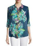 Kay Long-Sleeve Button-Front Printed Blouse 