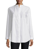 Nicoletta Button-Front Striped Blouse, Cloud/Multi