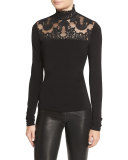 Jennine Lace-Yoke Long-Sleeve Top