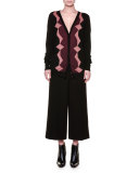 Zigzag Intarsia Button-Front Cardigan, Black