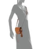Suki Mini Suede & Leather Saddle Bag, Almond