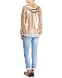 Hooded Metallic Leather Jacket, Gold