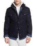 Flannel Wool-Blend Shirt Jacket, Navy