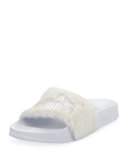 Leadcat Fenty Faux-Fur Slide Sandal, White/Silver