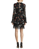 Whisper Floral Lace Silk Mini Dress, Black Multicolor