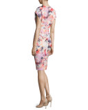 Cap-Sleeve Floral-Print Sheath Dress