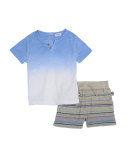 Dip-Dyed Henley Tee & Striped Shorts Set, Multicolor, Size 3-24 Months