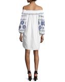 Natalie Off-the-Shoulder Embroidered Dress, White