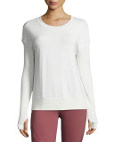 Intricate Cutout-Back Sport Pullover, White Heather